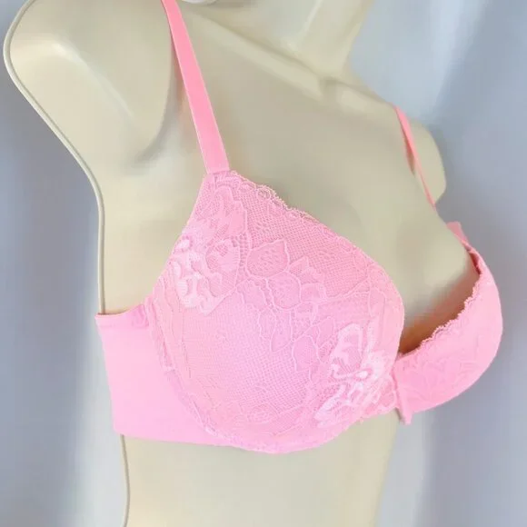 VS Bombshell Inspired Adds 2 Cups Ultimate Pushup Bra 34C Pink Lace - Picture 5 of 6
